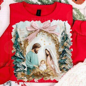 Nativity Scene Brush Stroke Christmas Sublimation Holy Family Shirt Baby Jesus
